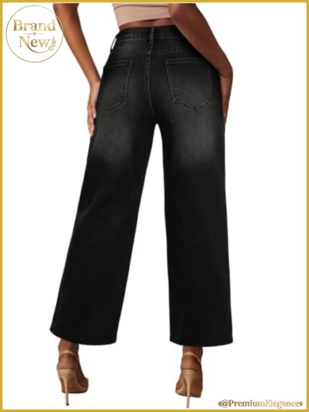 High Waisted Wide Leg Ripped Cropped Jeans Stretchy with Pockets Denim Pants - Picture 4 of 4